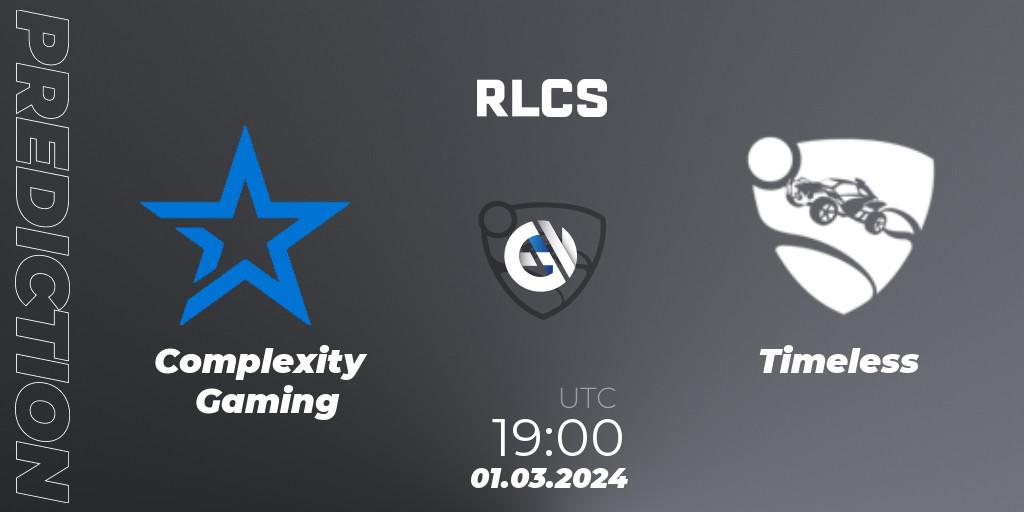 Pronóstico Complexity Gaming - Timeless. 01.03.2024 at 19:00, Rocket League, RLCS 2024 - Major 1: SAM Open Qualifier 3