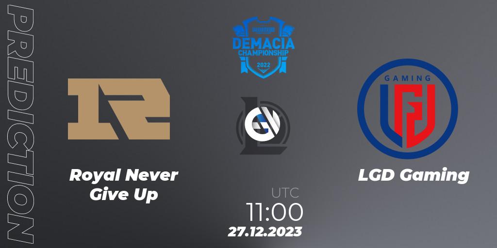 Pronóstico Royal Never Give Up - LGD Gaming. 27.12.2023 at 11:15, LoL, Demacia Cup 2023 Group Stage