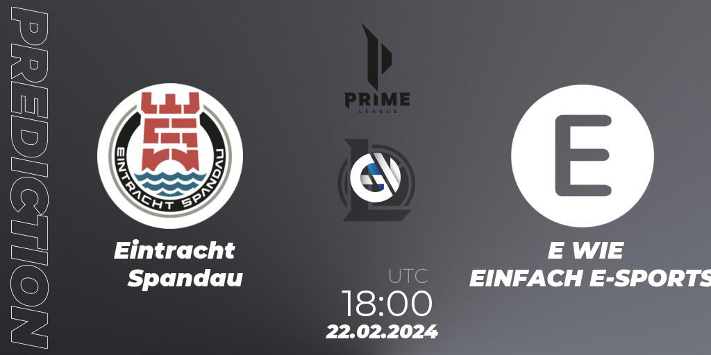 Pronóstico Eintracht Spandau - E WIE EINFACH E-SPORTS. 24.01.2024 at 19:00, LoL, Prime League Spring 2024 - Group Stage