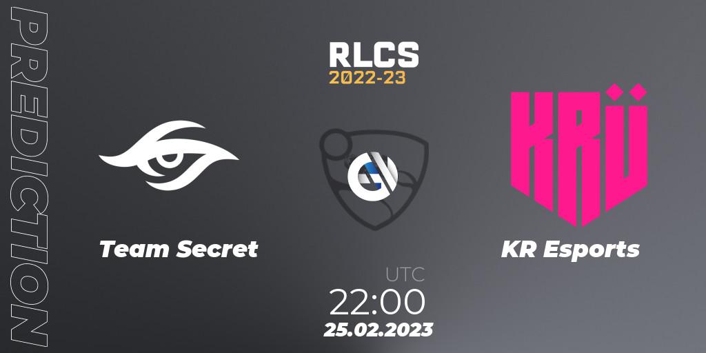Pronóstico Team Secret - KRÜ Esports. 25.02.2023 at 20:00, Rocket League, RLCS 2022-23 - Winter: South America Regional 3 - Winter Invitational
