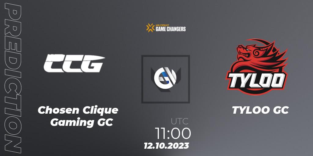 Pronóstico Chosen Clique Gaming GC - TYLOO GC. 12.10.2023 at 13:00, VALORANT, VALORANT Champions Tour 2023: Game Changers China Qualifier