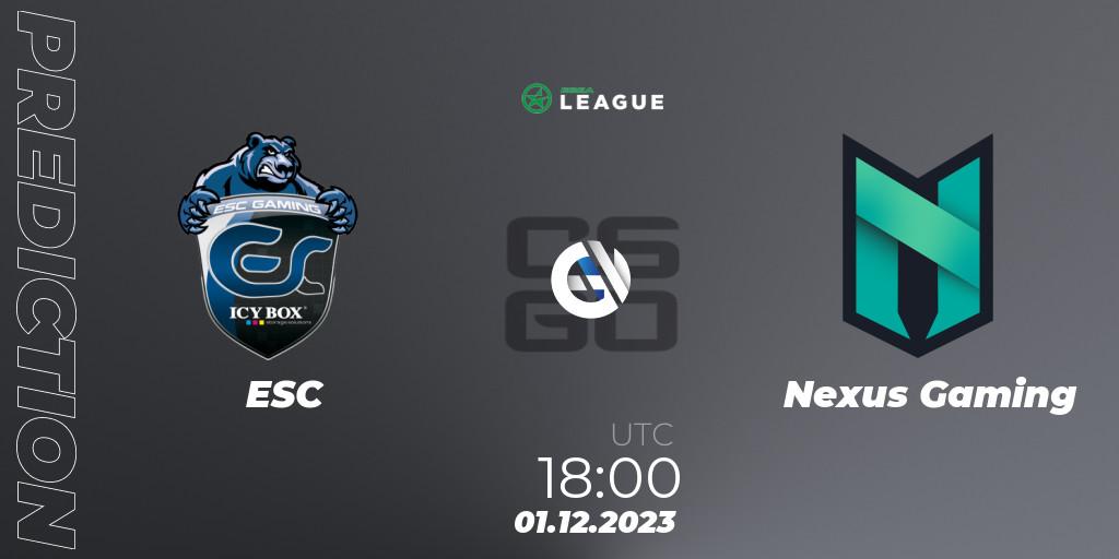 Pronóstico ESC - Nexus Gaming. 01.12.23, CS2 (CS:GO), ESEA Season 47: Advanced Division - Europe