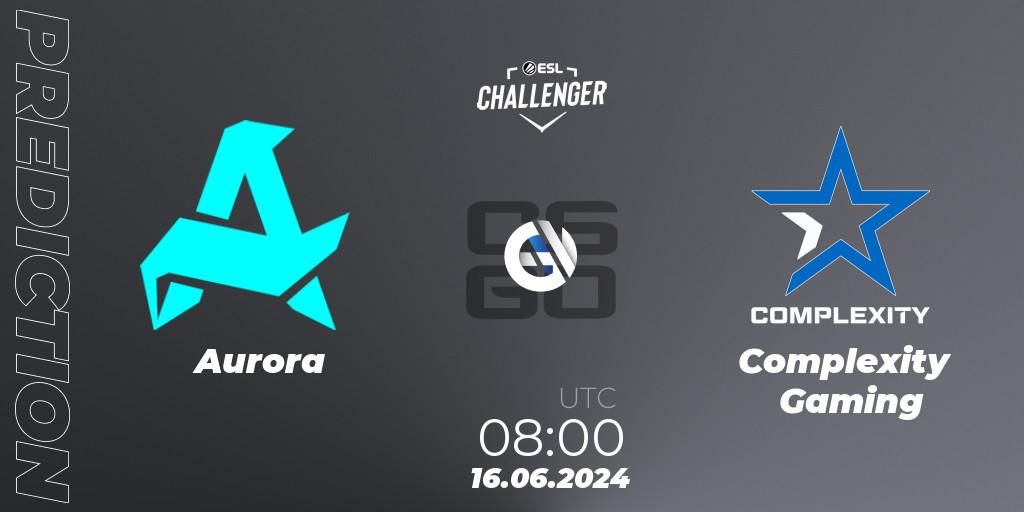 Pronóstico Aurora - Complexity Gaming. 16.06.2024 at 08:00, Counter-Strike (CS2), ESL Challenger Jönköping 2024