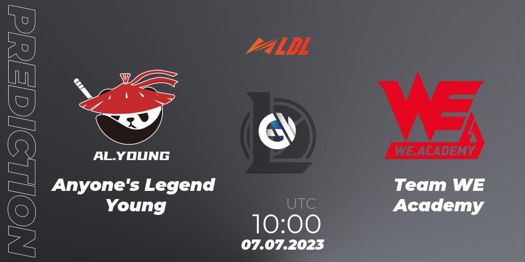 Pronóstico Anyone's Legend Young - Team WE Academy. 07.07.2023 at 11:10, LoL, LDL 2023 - Regular Season - Stage 3