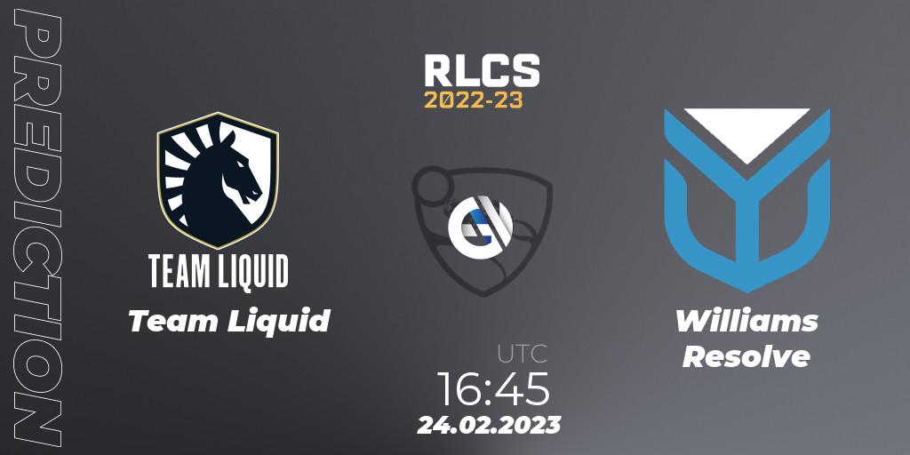Pronóstico Team Liquid - Williams Resolve. 24.02.2023 at 16:45, Rocket League, RLCS 2022-23 - Winter: Europe Regional 3 - Winter Invitational