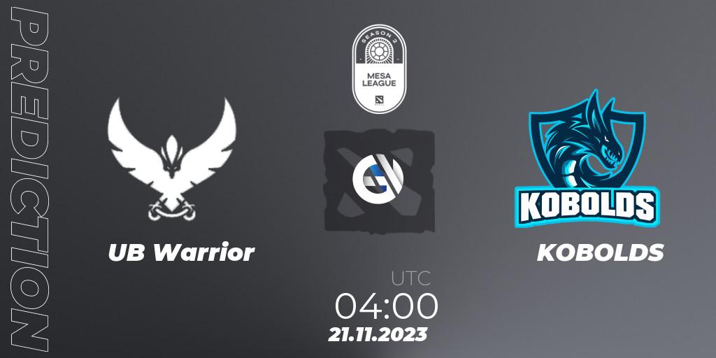 Pronóstico UB Warrior - KOBOLDS. 21.11.2023 at 04:00, Dota 2, MESA League Season 2