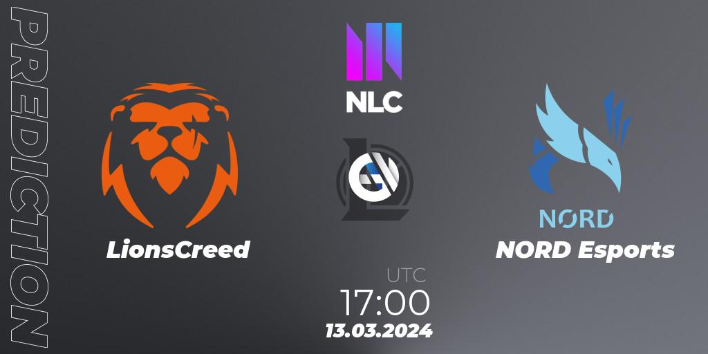 Pronóstico LionsCreed - NORD Esports. 13.03.2024 at 17:00, LoL, NLC 1st Division Spring 2024