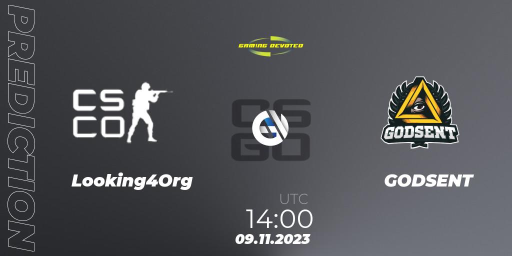 Pronóstico Looking4Org - GODSENT. 09.11.2023 at 14:00, Counter-Strike (CS2), Gaming Devoted Become The Best