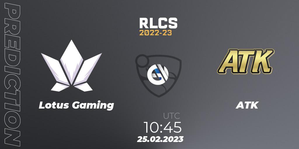 Pronóstico Lotus Gaming - ATK. 25.02.2023 at 10:45, Rocket League, RLCS 2022-23 - Winter: Asia-Pacific Regional 3 - Winter Invitational