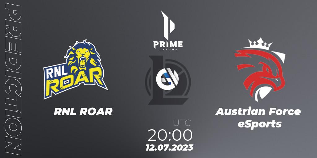 Pronóstico RNL ROAR - Austrian Force eSports. 12.07.2023 at 20:00, LoL, Prime League 2nd Division Summer 2023