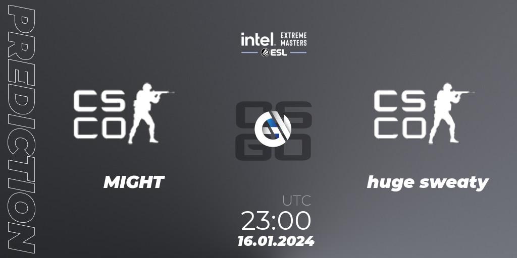 Pronóstico MIGHT - huge sweaty. 16.01.2024 at 23:00, Counter-Strike (CS2), Intel Extreme Masters China 2024: North American Open Qualifier #1