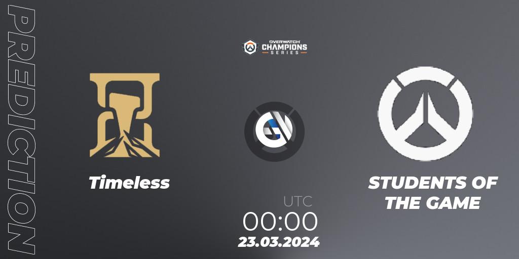 Pronóstico Timeless - STUDENTS OF THE GAME. 22.03.2024 at 23:00, Overwatch, Overwatch Champions Series 2024 - North America Stage 1 Main Event