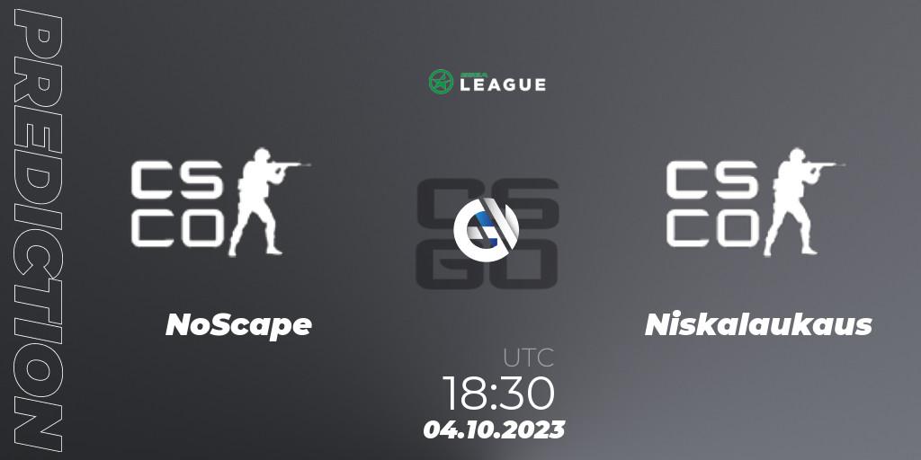 Pronóstico NoScape - Niskalaukaus. 04.10.2023 at 18:30, Counter-Strike (CS2), ESEA Season 46: Intermediate Division - Europe