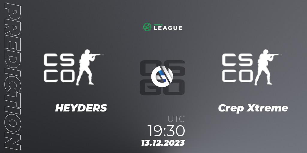 Pronóstico HEYDERS - Crep Xtreme. 13.12.2023 at 19:30, Counter-Strike (CS2), ESEA Season 47: Open Division - Europe