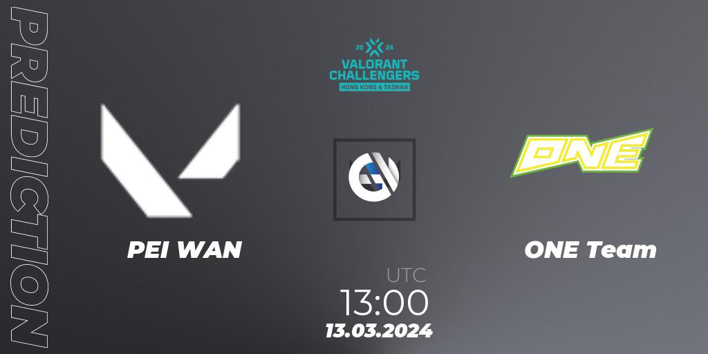 Pronóstico PEI WAN - ONE Team. 13.03.2024 at 13:00, VALORANT, VALORANT Challengers Hong Kong and Taiwan 2024: Split 1