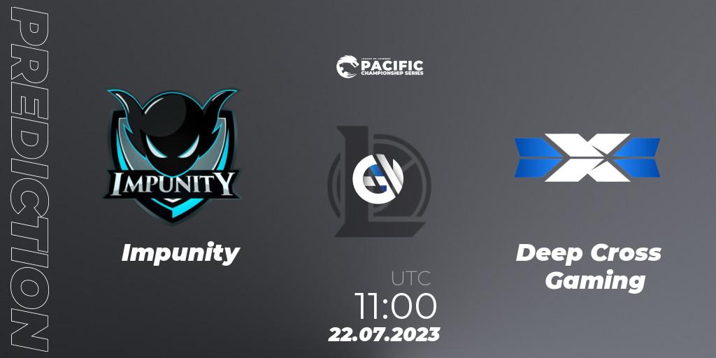 Pronóstico Impunity - Deep Cross Gaming. 22.07.2023 at 11:00, LoL, PACIFIC Championship series Group Stage