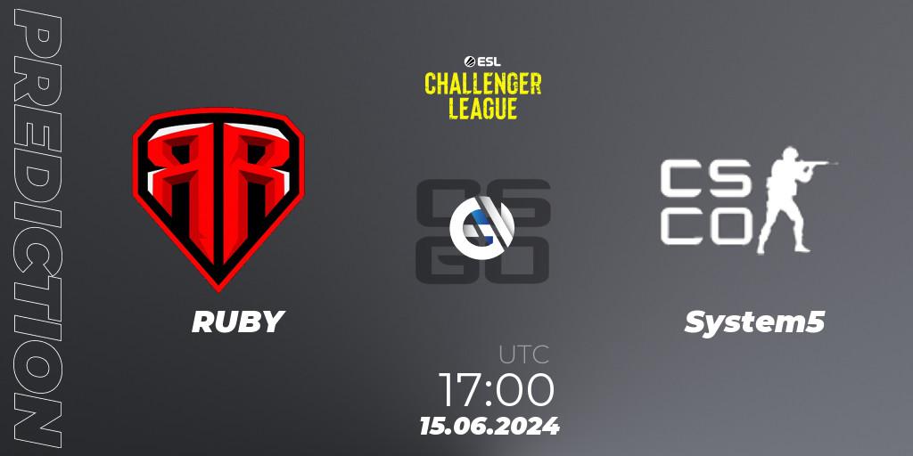 Pronóstico RUBY - System5. 15.06.2024 at 17:00, Counter-Strike (CS2), ESL Challenger League Season 47 Relegation: Europe