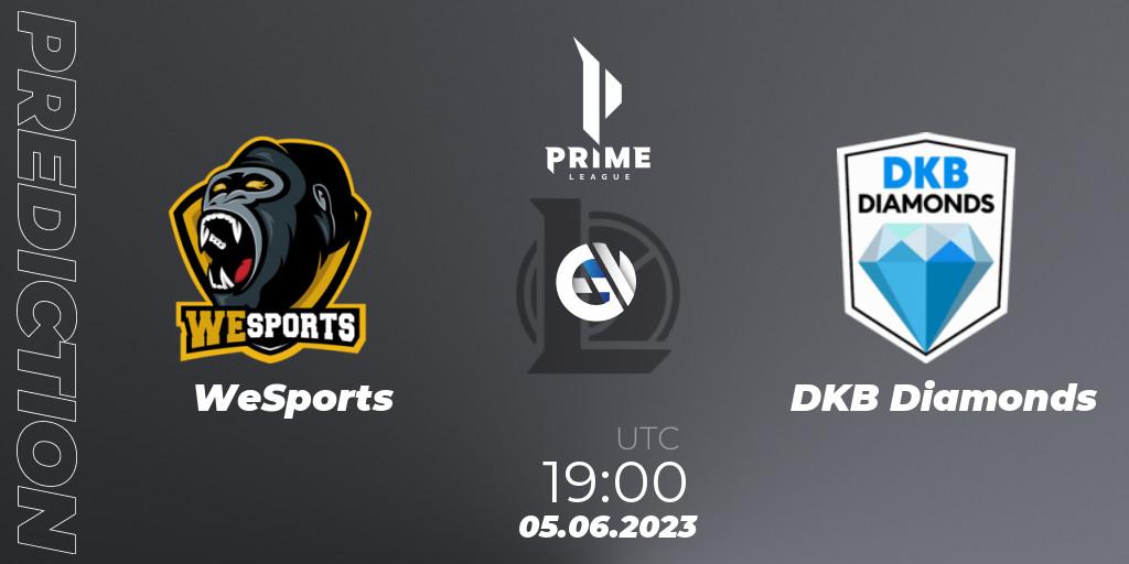 Pronóstico WeSports - DKB Diamonds. 05.06.2023 at 19:00, LoL, Prime League 2nd Division Summer 2023