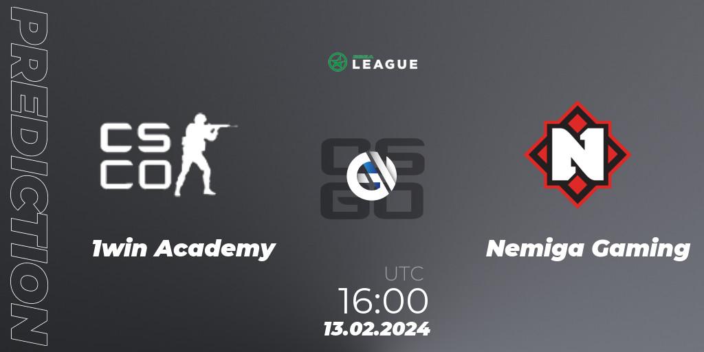 Pronóstico 1win Academy - Nemiga Gaming. 13.02.2024 at 16:00, Counter-Strike (CS2), ESEA Season 48: Advanced Division - Europe