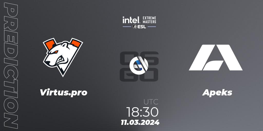 Pronóstico Virtus.pro - Apeks. 11.03.24, CS2 (CS:GO), Intel Extreme Masters Dallas 2024: European Closed Qualifier