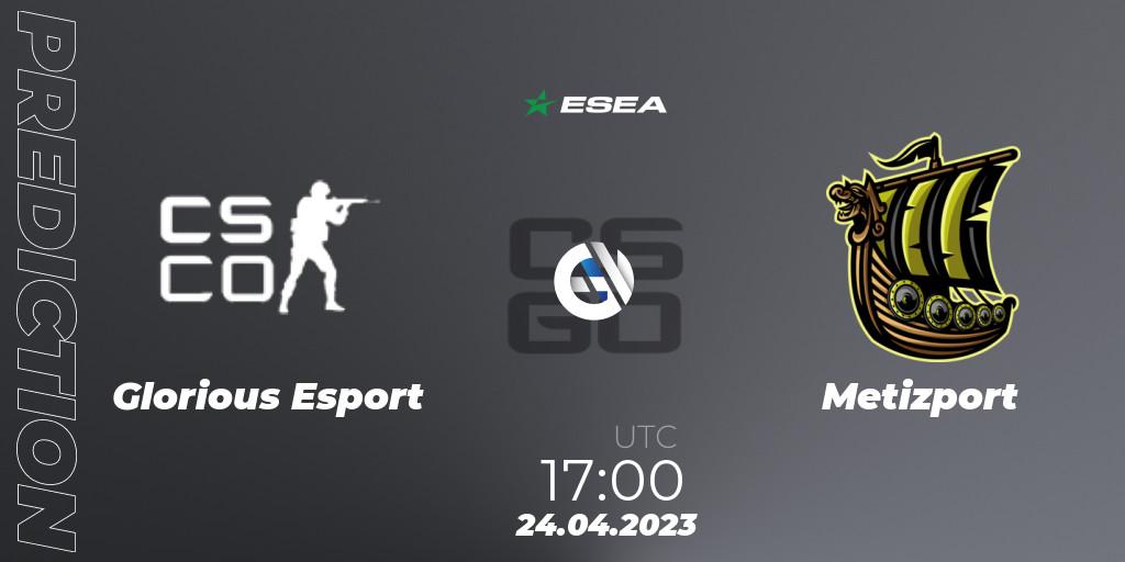 Pronóstico Glorious Esport - Metizport. 24.04.2023 at 17:00, Counter-Strike (CS2), ESEA Season 45: Advanced Division - Europe