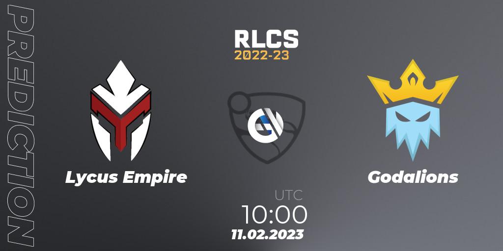 Pronóstico Lycus Empire - Godalions. 11.02.2023 at 10:00, Rocket League, RLCS 2022-23 - Winter: Asia-Pacific Regional 2 - Winter Cup