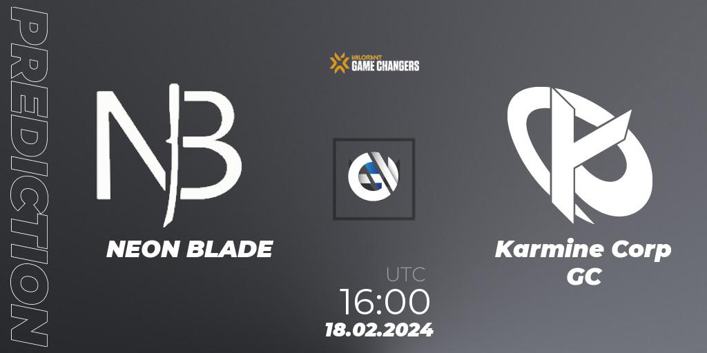 Pronóstico NEON BLADE - Karmine Corp GC. 18.02.2024 at 16:00, VALORANT, VCT 2024: Game Changers EMEA Stage 1