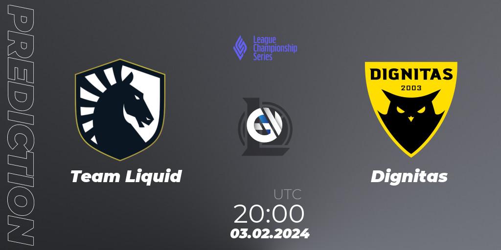 Pronóstico Team Liquid - Dignitas. 03.02.2024 at 21:00, LoL, LCS Spring 2024 - Group Stage