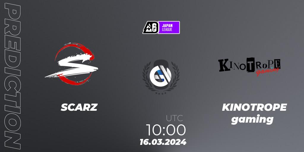 Pronóstico SCARZ - KINOTROPE gaming. 16.03.2024 at 10:00, Rainbow Six, Japan League 2024 - Stage 1