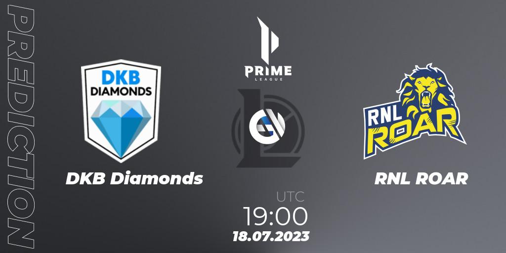 Pronóstico DKB Diamonds - RNL ROAR. 18.07.2023 at 19:00, LoL, Prime League 2nd Division Summer 2023