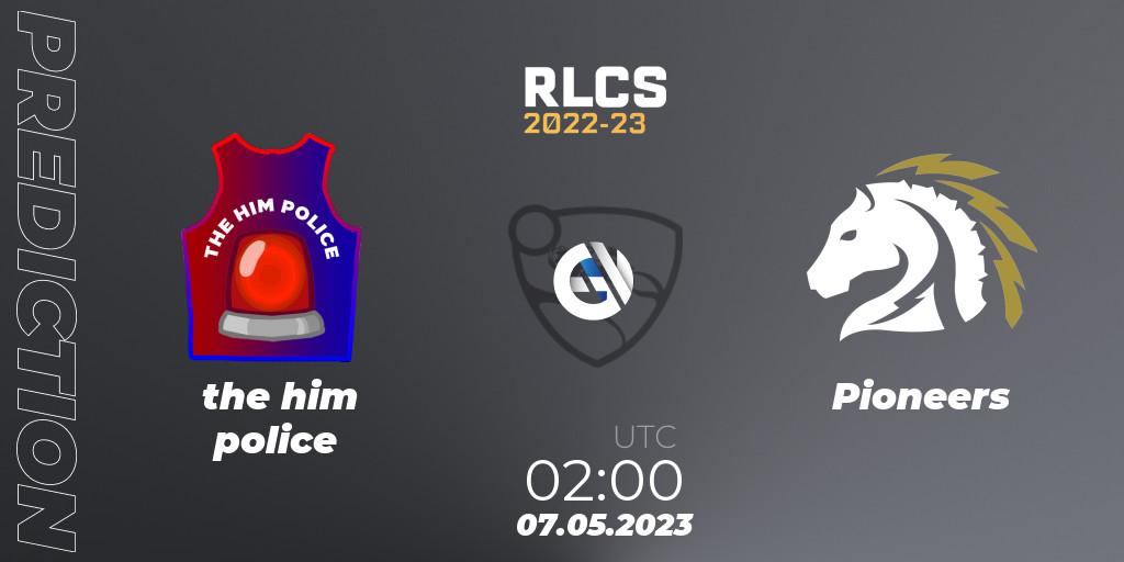 Pronóstico the him police - Pioneers. 07.05.2023 at 02:00, Rocket League, RLCS 2022-23 - Spring: Oceania Regional 1 - Spring Open