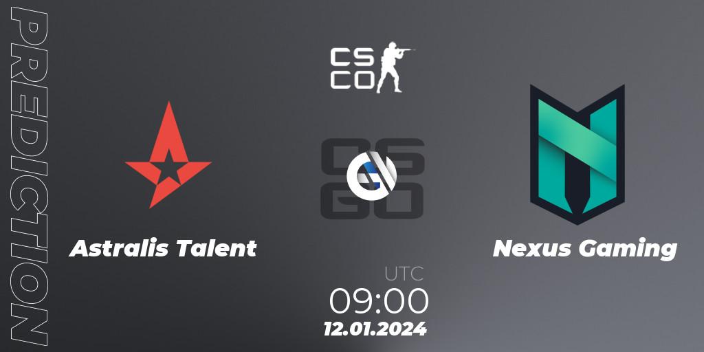 Pronóstico Astralis Talent - Nexus Gaming. 12.01.2024 at 09:00, Counter-Strike (CS2), European Pro League Season 14: Division 2