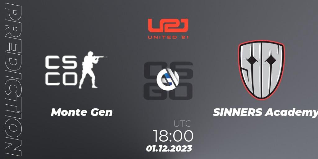 Pronóstico Monte Gen - SINNERS Academy. 01.12.2023 at 18:00, Counter-Strike (CS2), United21 Season 8: Division 2
