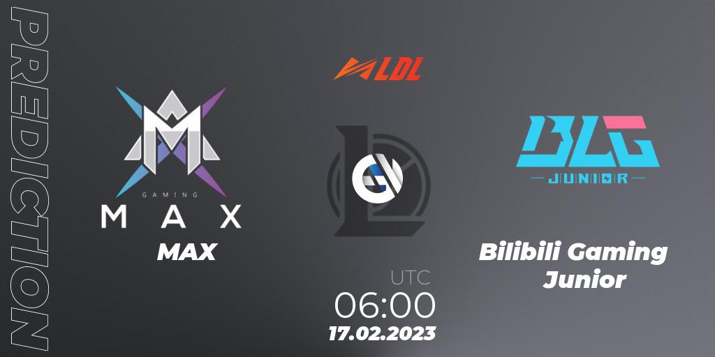 Pronóstico MAX - Bilibili Gaming Junior. 17.02.2023 at 06:00, LoL, LDL 2023 - Regular Season