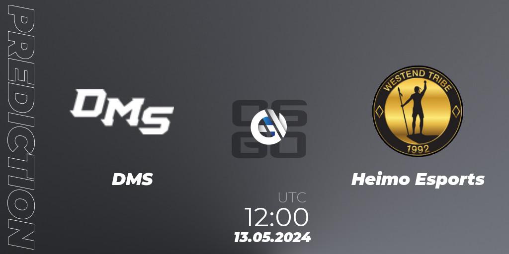 Pronóstico DMS - Heimo Esports. 13.05.2024 at 12:25, Counter-Strike (CS2), CCT Season 2 Europe Series 4 Closed Qualifier