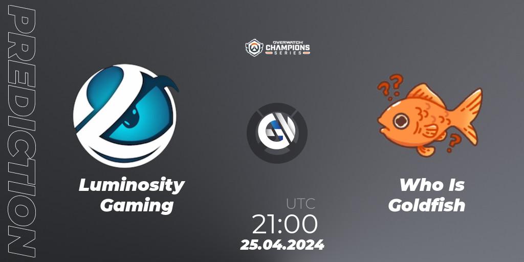 Pronóstico Luminosity Gaming - Who Is Goldfish. 25.04.2024 at 21:00, Overwatch, Overwatch Champions Series 2024 - North America Stage 2 Main Event