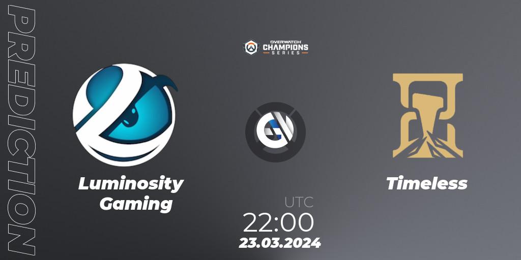 Pronóstico Luminosity Gaming - Timeless. 23.03.2024 at 22:00, Overwatch, Overwatch Champions Series 2024 - North America Stage 1 Main Event