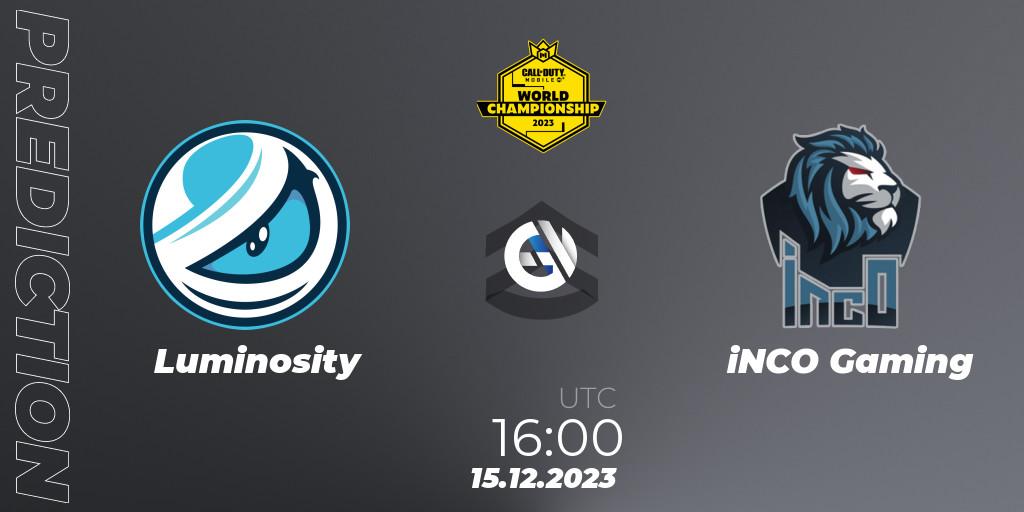 Pronóstico Luminosity - iNCO Gaming. 15.12.2023 at 15:15, Call of Duty, CODM World Championship 2023