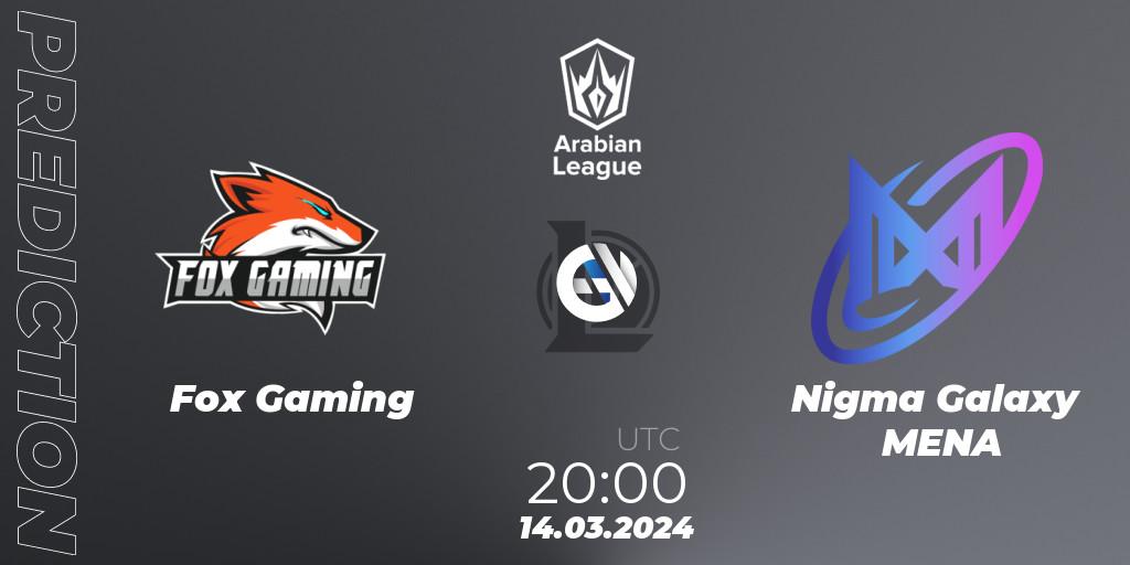 Pronóstico Fox Gaming - Nigma Galaxy MENA. 14.03.24, LoL, Arabian League Spring 2024