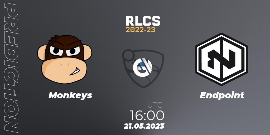 Pronóstico Monkeys - Endpoint. 21.05.2023 at 16:00, Rocket League, RLCS 2022-23 - Spring: Europe Regional 2 - Spring Cup: Closed Qualifier