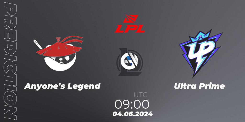 Pronóstico Anyone's Legend - Ultra Prime. 04.06.2024 at 09:00, LoL, LPL 2024 Summer - Group Stage