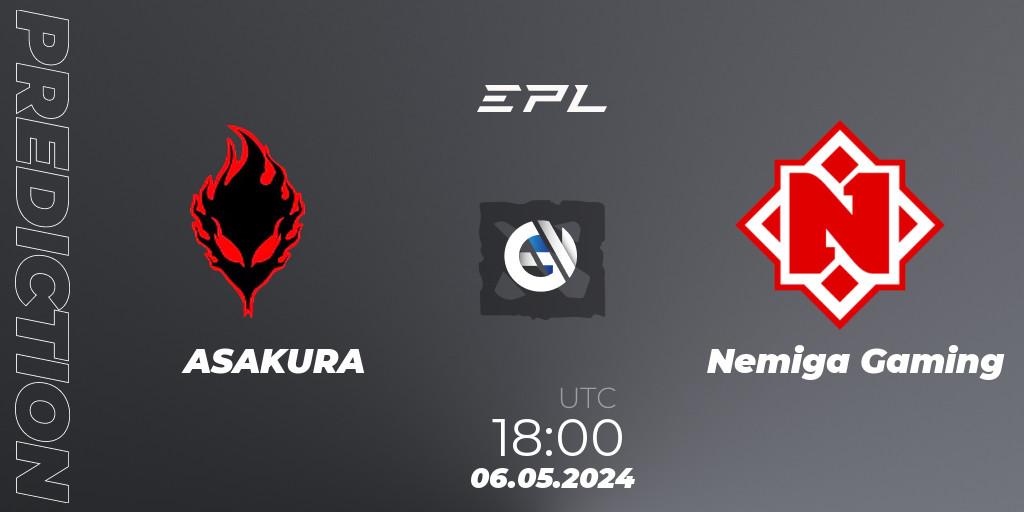 Pronóstico ASAKURA - Nemiga Gaming. 06.05.2024 at 18:20, Dota 2, European Pro League Season 18