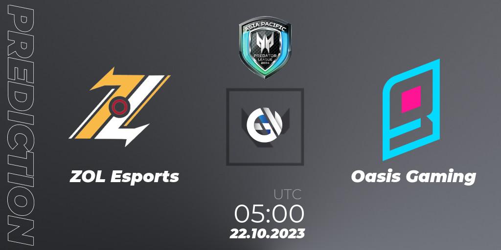 Pronóstico ZOL Esports - Oasis Gaming. 22.10.2023 at 09:30, VALORANT, Predator League Philippines 2024
