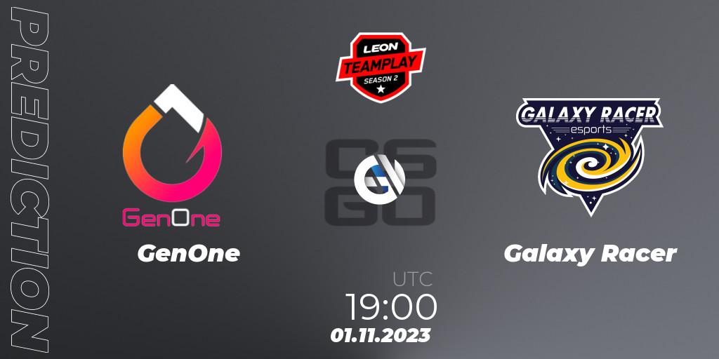 Pronóstico GenOne - Galaxy Racer. 01.11.2023 at 19:00, Counter-Strike (CS2), LEON x TEAMPLAY Season 2: Closed Qualifier
