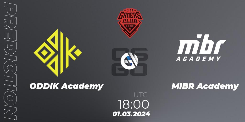 Pronóstico ODDIK Academy - MIBR Academy. 01.03.2024 at 18:00, Counter-Strike (CS2), Gamers Club Liga Série A: February 2024