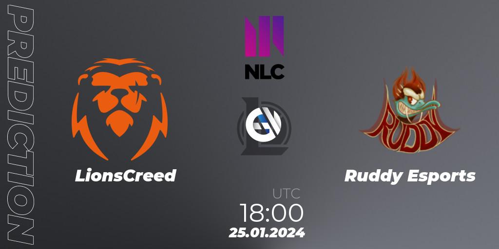 Pronóstico LionsCreed - Ruddy Esports. 25.01.2024 at 19:00, LoL, NLC 1st Division Spring 2024