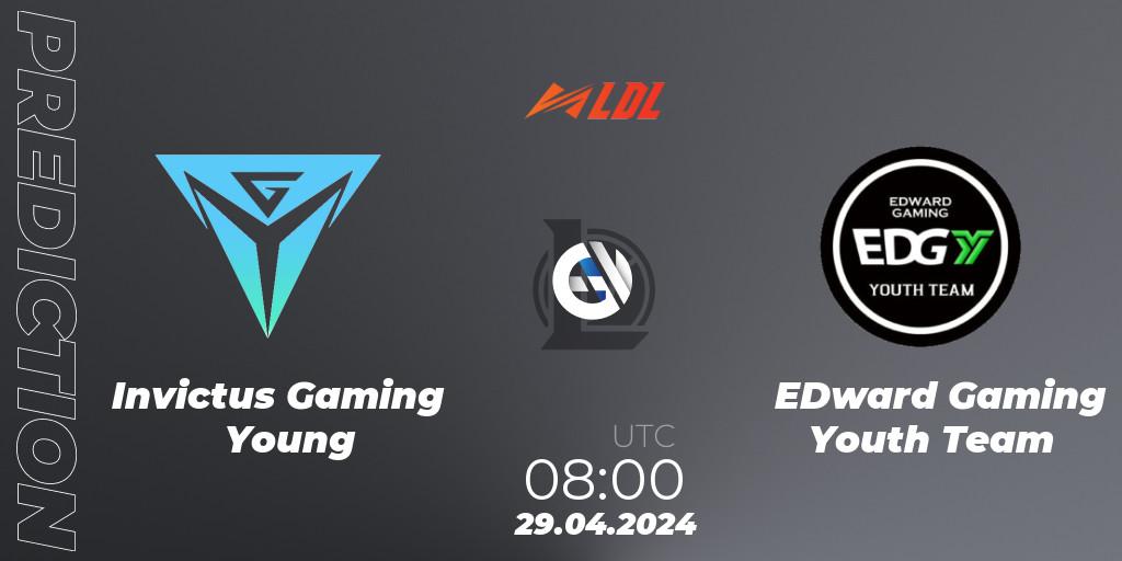 Pronóstico Invictus Gaming Young - EDward Gaming Youth Team. 29.04.2024 at 08:00, LoL, LDL 2024 - Stage 2