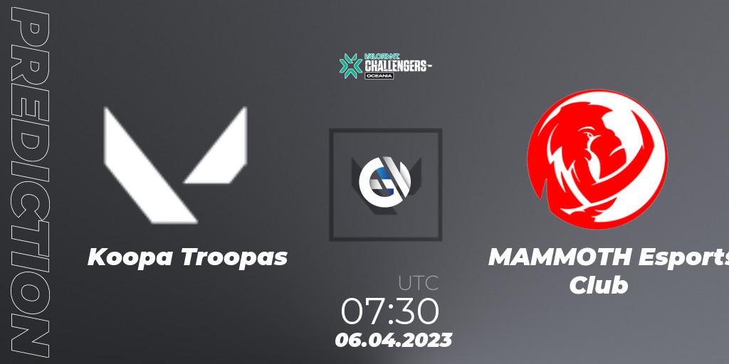 Pronóstico Koopa Troopas - MAMMOTH Esports Club. 06.04.2023 at 08:30, VALORANT, VALORANT Challengers 2023: Oceania Split 2 - Group Stage