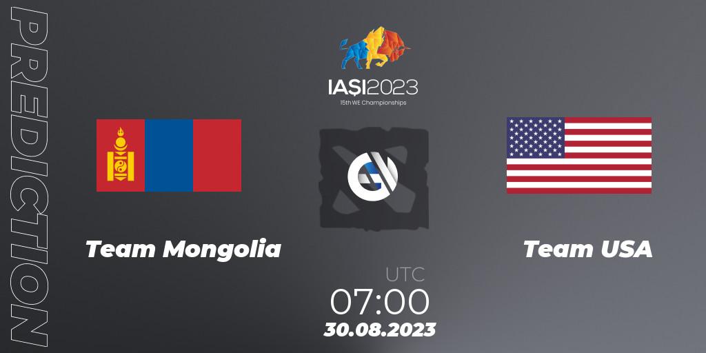 Pronóstico Team Mongolia - Team USA. 30.08.2023 at 07:36, Dota 2, IESF World Championship 2023