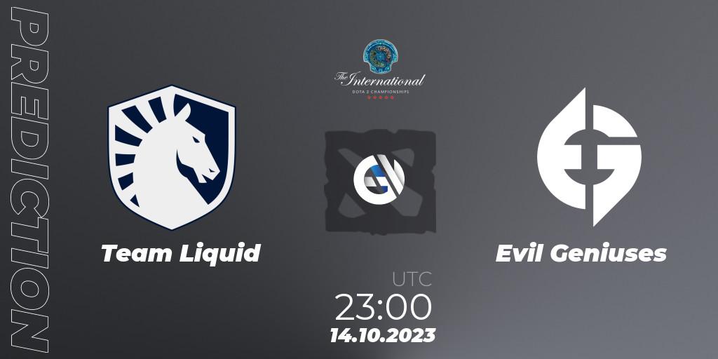 Pronóstico Team Liquid - Evil Geniuses. 14.10.23, Dota 2, The International 2023 - Group Stage